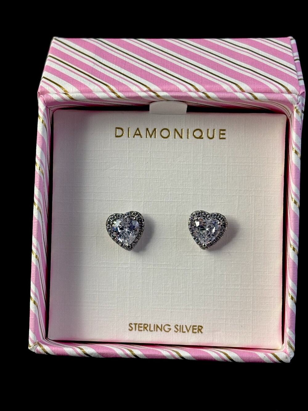 Diamonique Sterling Silver 925 Heart Shaped 8mm CZ stud Earrings
